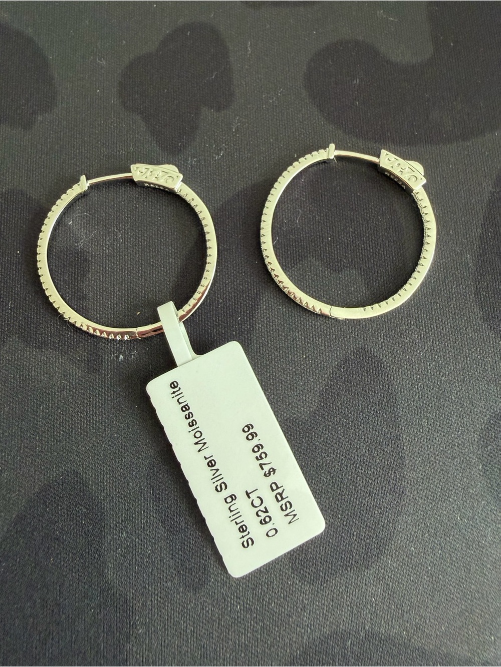 925 Sterling Silver Moissanite Pavé Hoop Earrings, brand new! - Picture 4 of 6